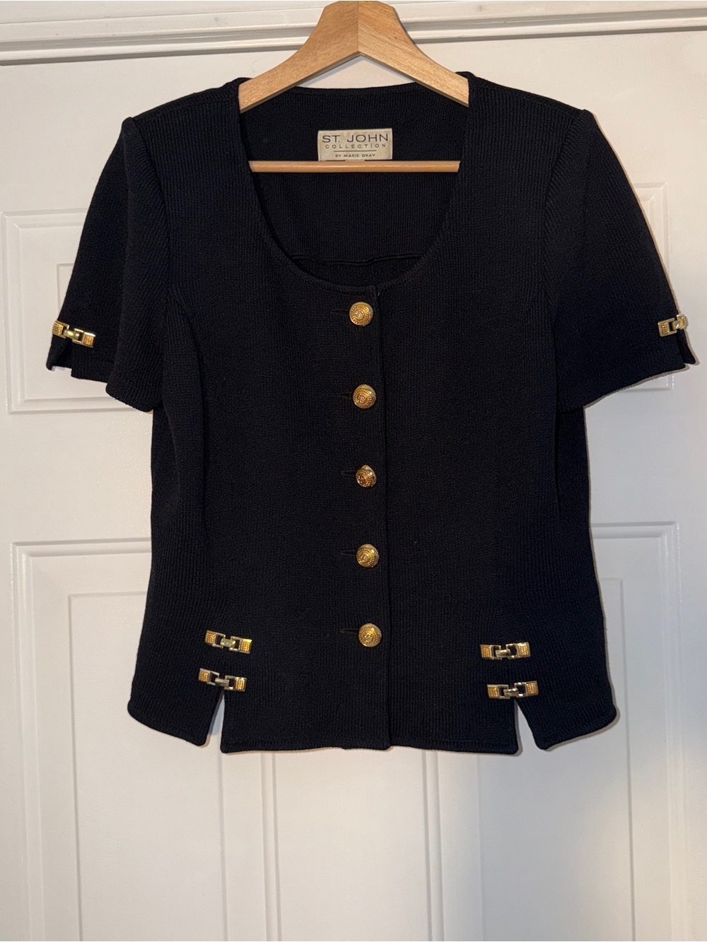 Vintage St. John Collection by Marie Gray Santana Knit Black Gold Hardware. Sz 6